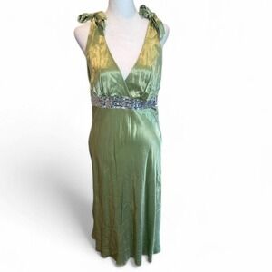Vintage Studio Y Green‎ V-Neck Sequin Cocktail Midi Dress Size 11